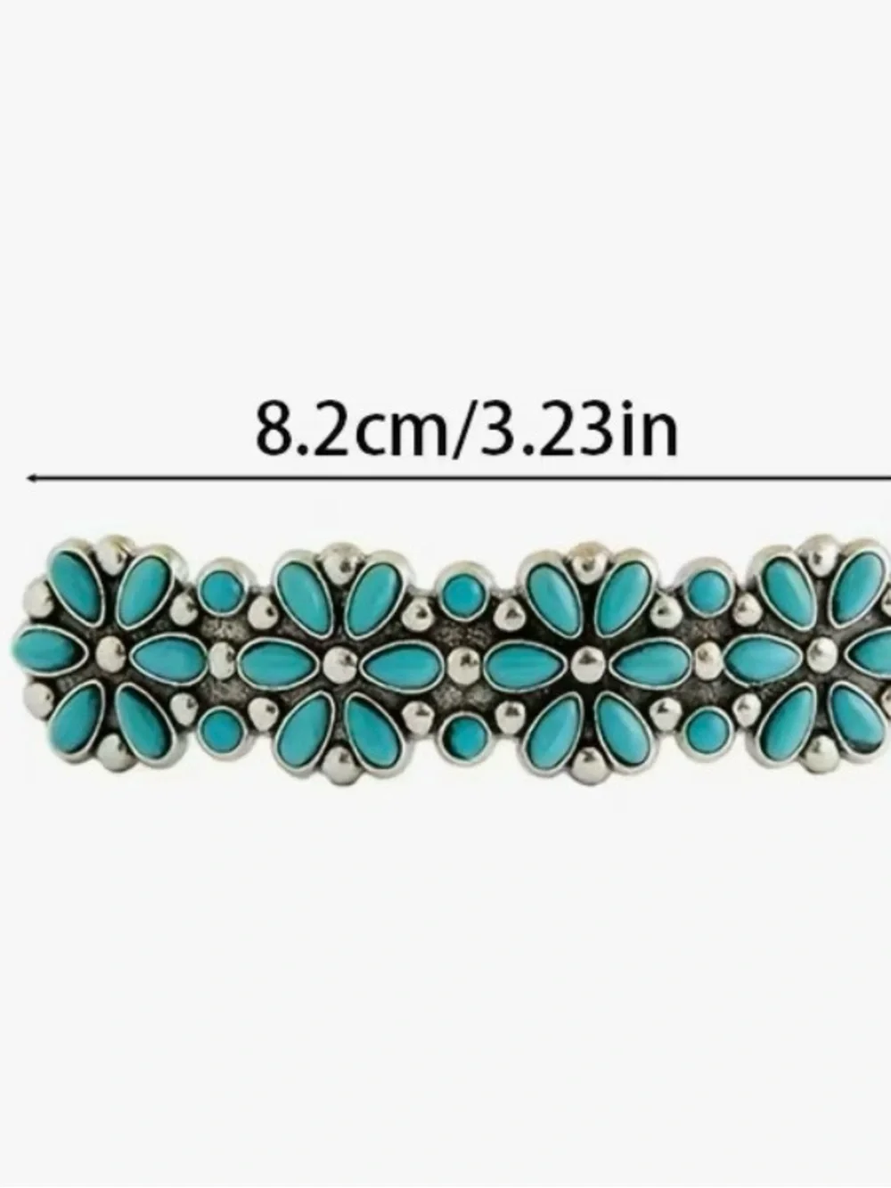 Turquoise Floral Stone Barrette Hair Clip - Women Accessories